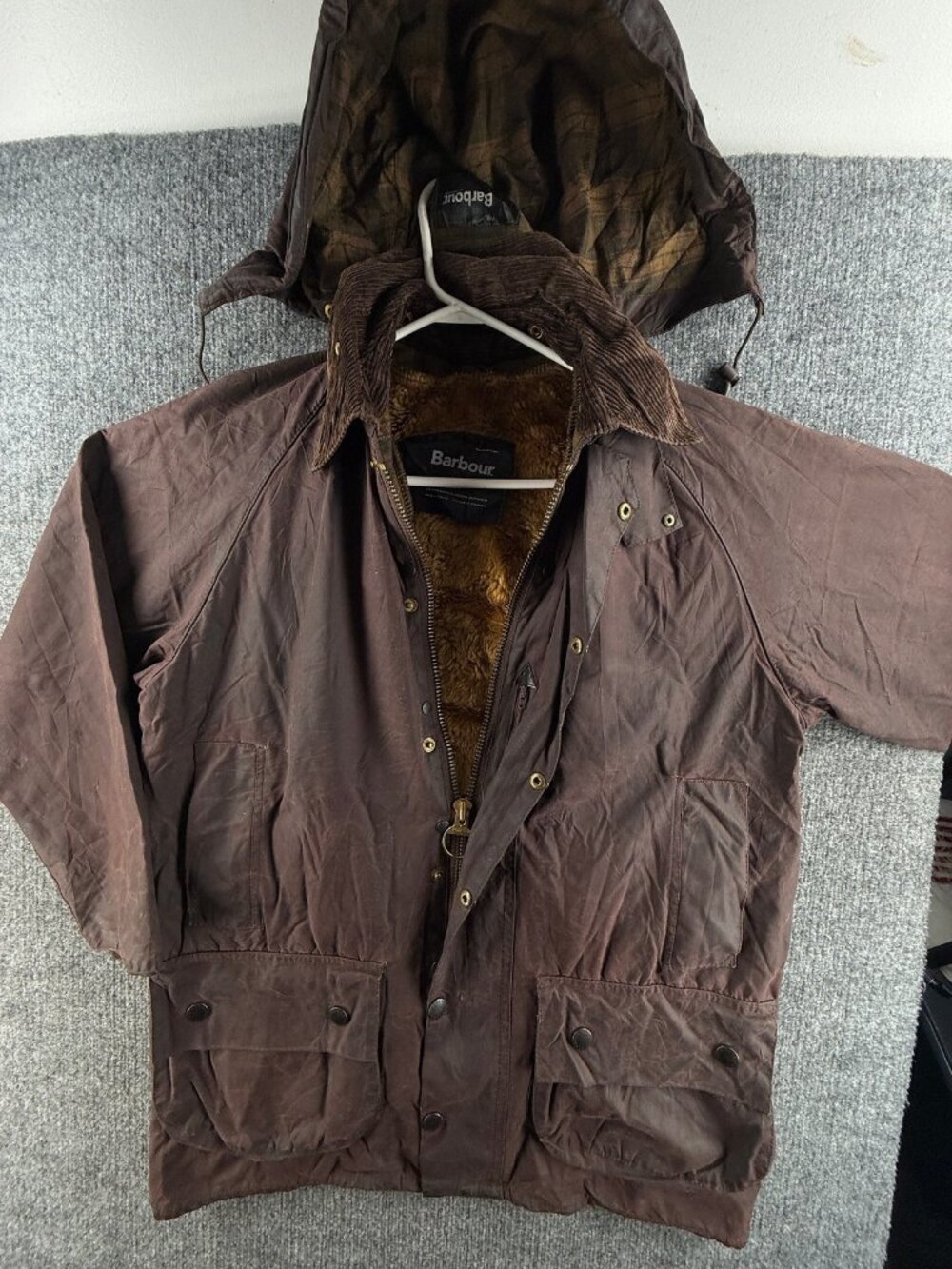 Barbour A190 Beaufort w/ Snap Liner Hood Waxed Jacket Hooded Canvas Brown C38